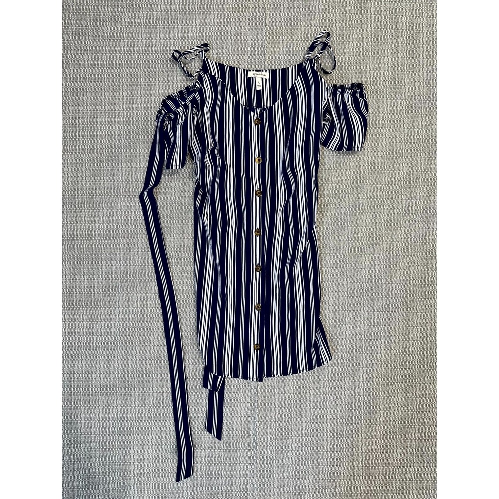 Speechless Blouse Womens Large Blue White Striped Off-The-Shoulder Street Wear